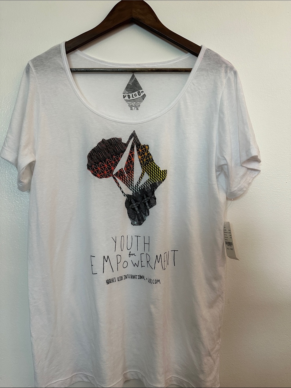 Volcom White Graphic 'Youth for Empowerment' Tee with Multicolor Africa Motif